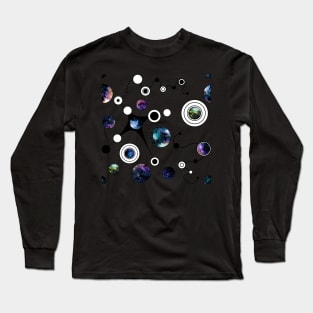 Watercolor Deep Space in Circles and Black Curve Lines Long Sleeve T-Shirt
